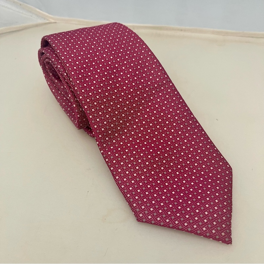 David Taylor Collection Pink Tiny Square Patterned Polyester Tie